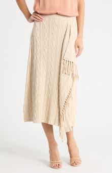 Kara Cable Knit Fringe Midi Skirt
