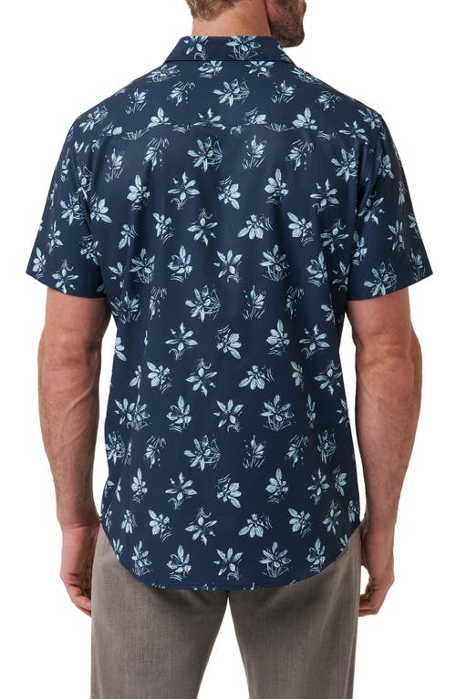 Travismathew Seamate Floral Short Sleeve Button-up Shirt In Total Eclipse/cory Blue