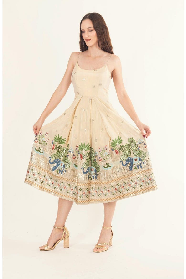 Blanche Box Pleated Midi Dress, Main, color, Beige
