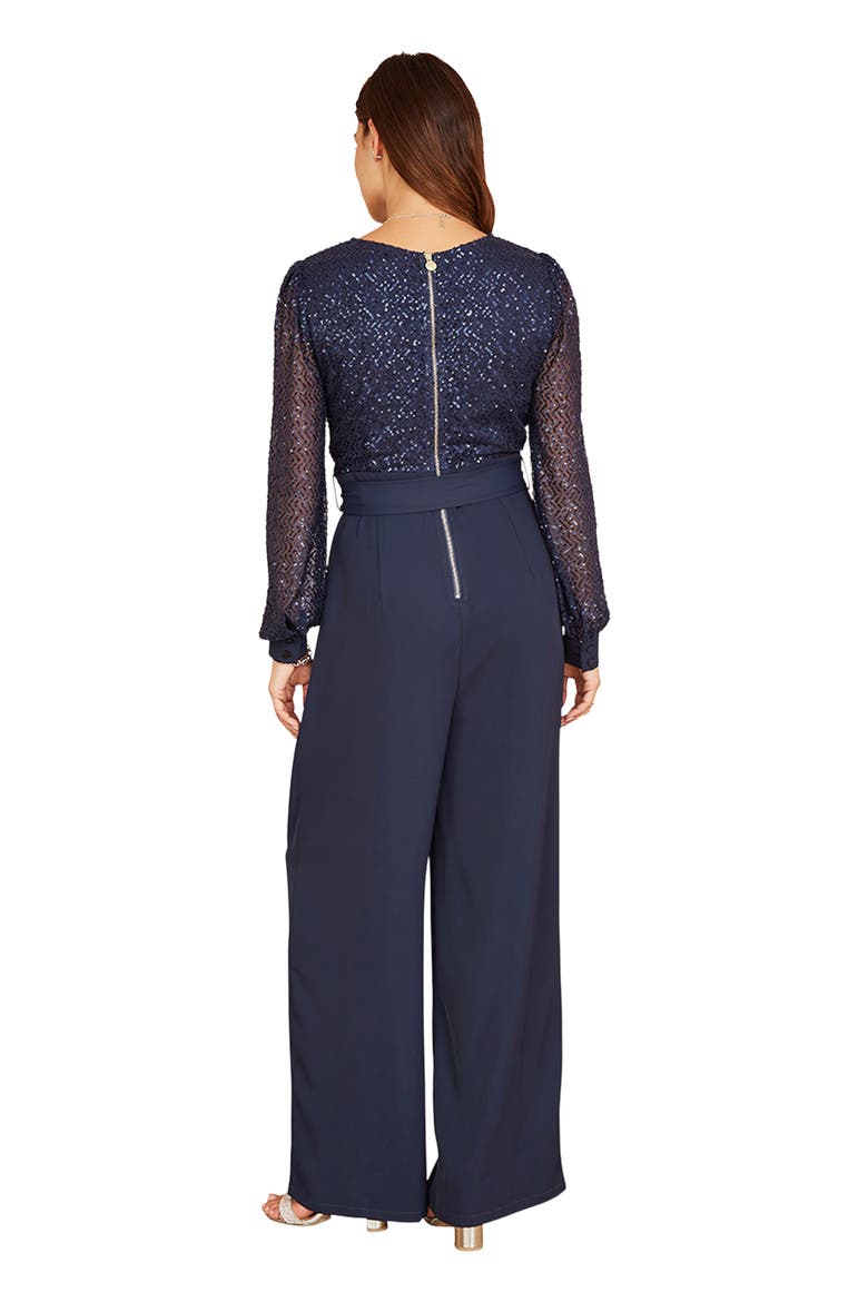 Long Sleeved Sequin Jumpsuit, Alternate, color, Navy