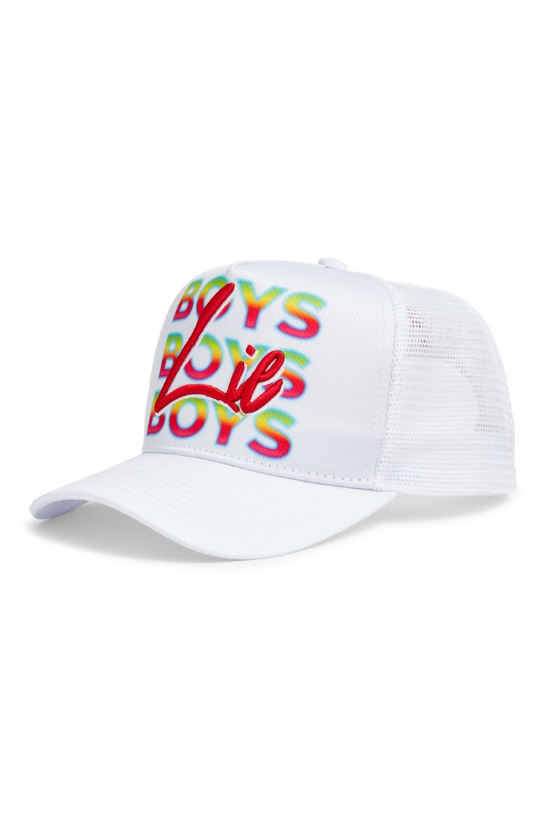 Boys Boys Boys Trucker Hat, Main, color, WHITE