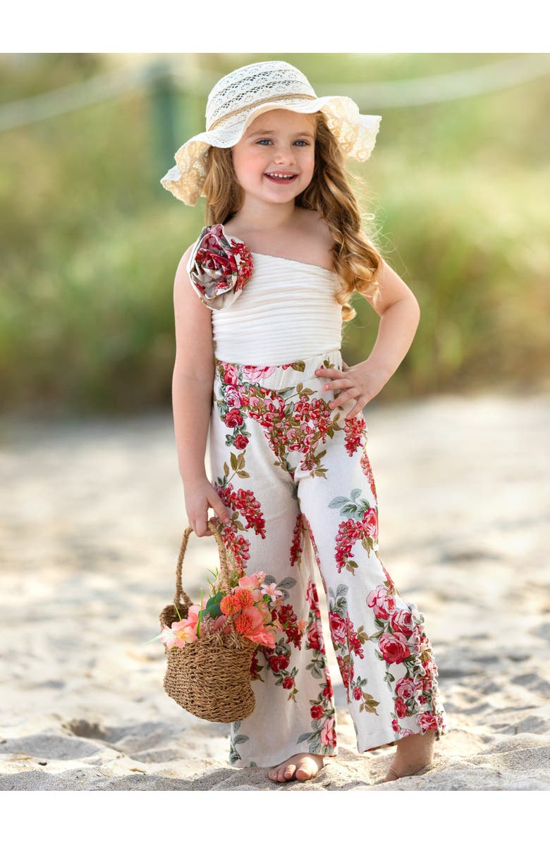 Mia Belle Girls Girls Garden Party One-Shoulder Top and Palazzo Pants Set, Alternate, color, Red