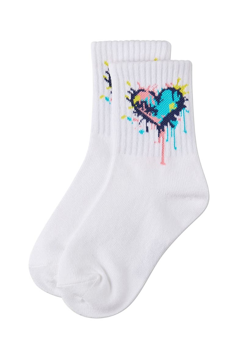 Colorful Splatter Heart  Novelty  Crew Sock, Alternate, color, White