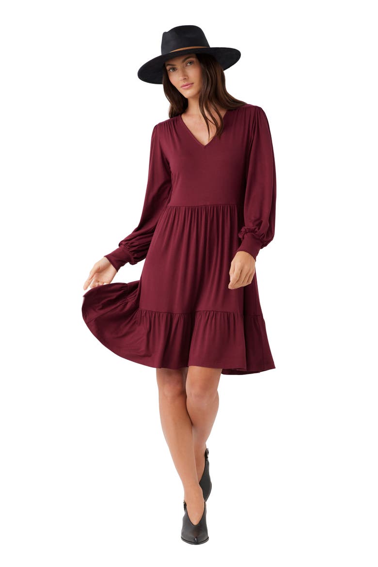 Tiered Long Sleeve Dress, Alternate, color, DARK WINE