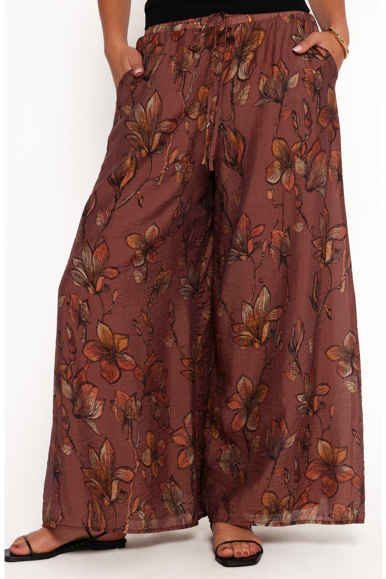Larson Floral Print Wide Leg Pants, Main, color, BROWN FLORAL