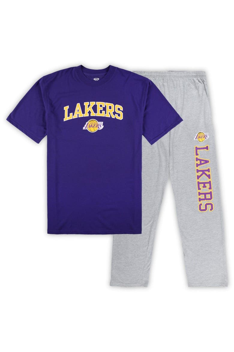 Men's Concepts Sport Purple/Heather Gray Los Angeles Lakers Big & Tall T-Shirt and Pajama Pants Sleep Set, Alternate, color, Purple