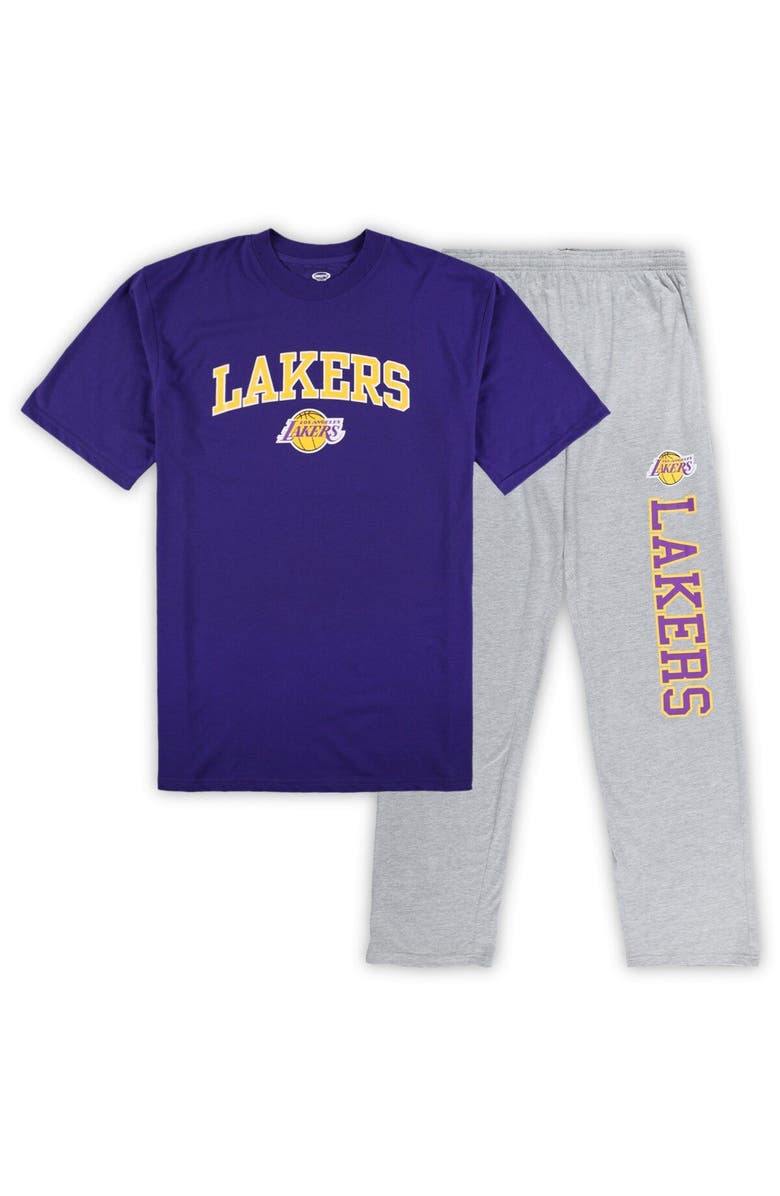 CONCEPTS SPORT Men's Concepts Sport Purple/Heather Gray Los Angeles Lakers Big & Tall T-Shirt and Pajama Pants Sleep Set, Alternate, color,