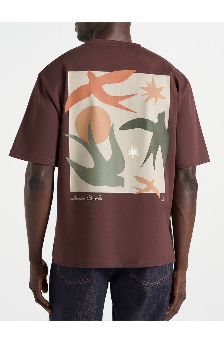 Manière De Voir Thibault Bird Detail Cotton T-Shirt, Main, color, Brown