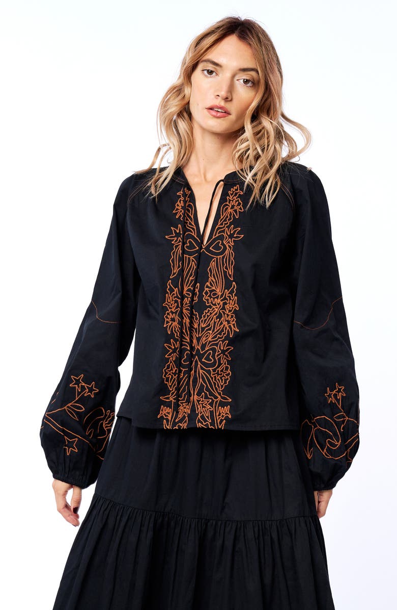 CIEBON Gracie Split Neck Top, Alternate, color, Black Multi