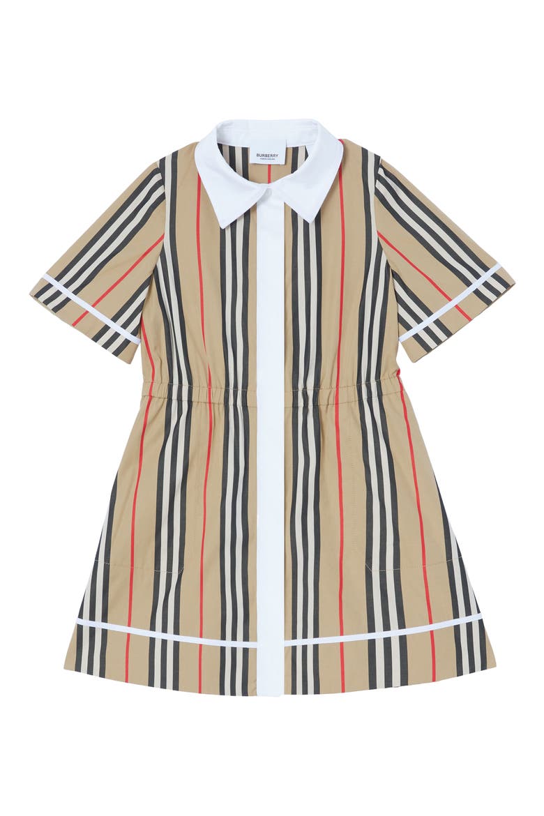 Kids' Mini Alexandra Icon Stripe Cotton Poplin Dress, Main, color, ARCHIVE BEIGE