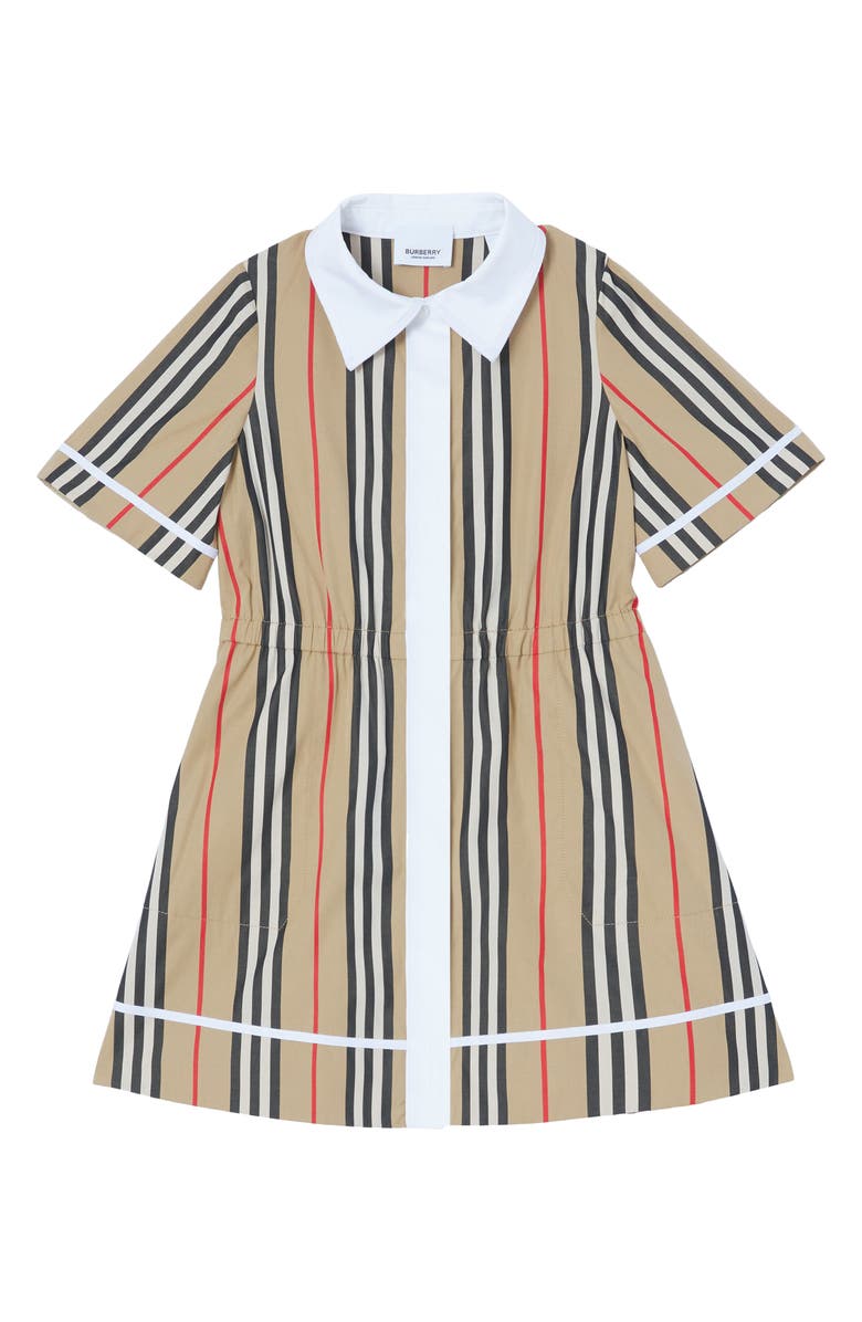 Burberry Kids' Mini Alexandra Icon Stripe Cotton Poplin Dress, Main, color, 