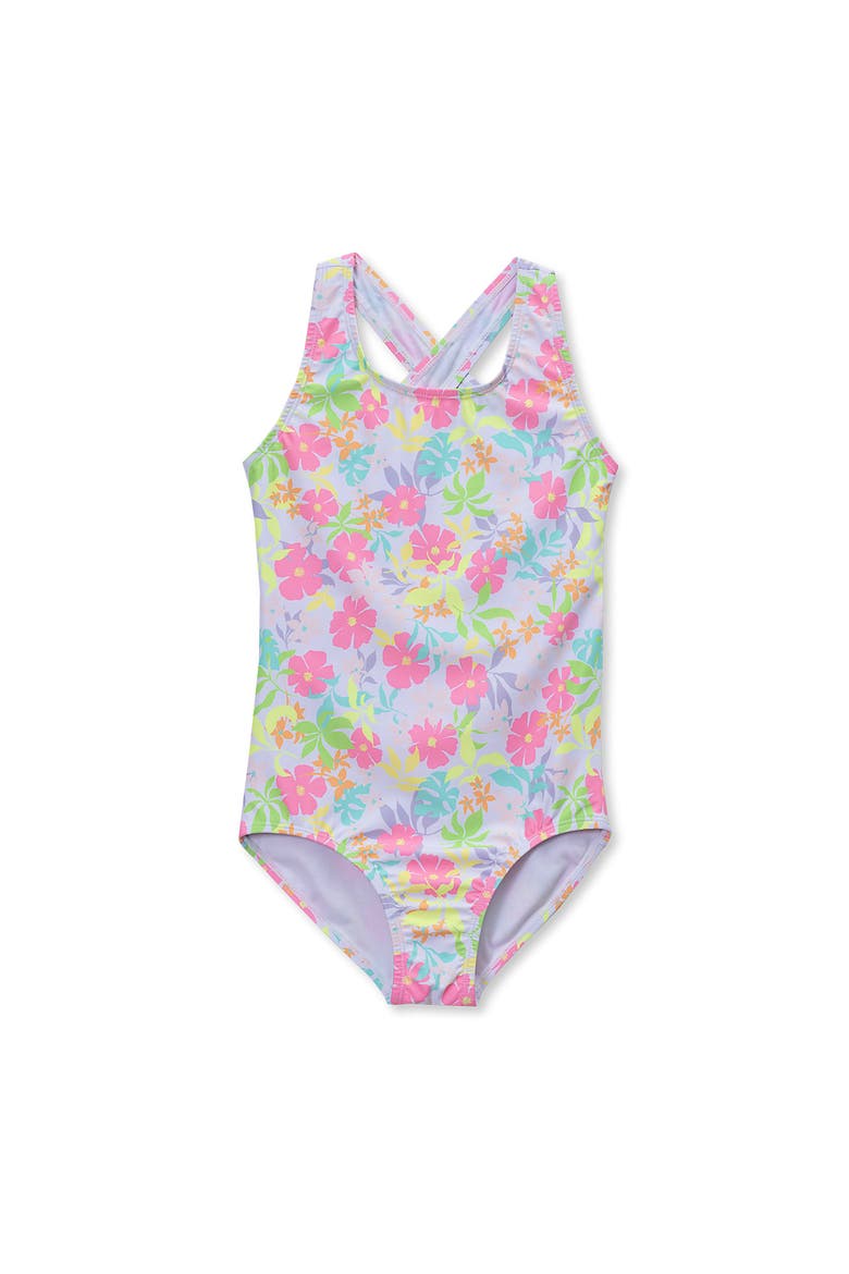 Girls One Piece Swimsuit, Main, color, White Multi Floral