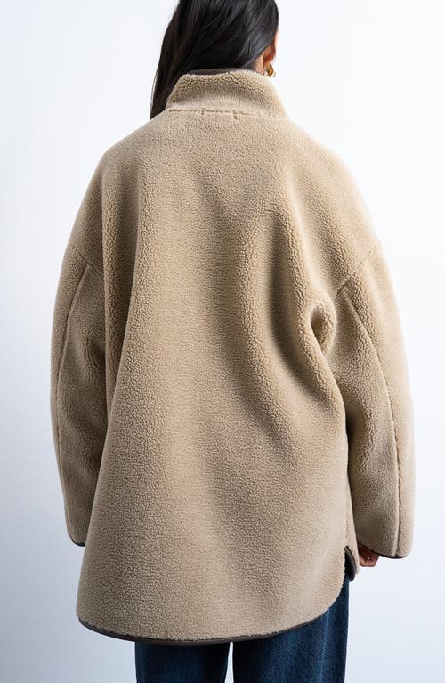 Topshop Longline High Neck Faux Shearling Jacket In Gray