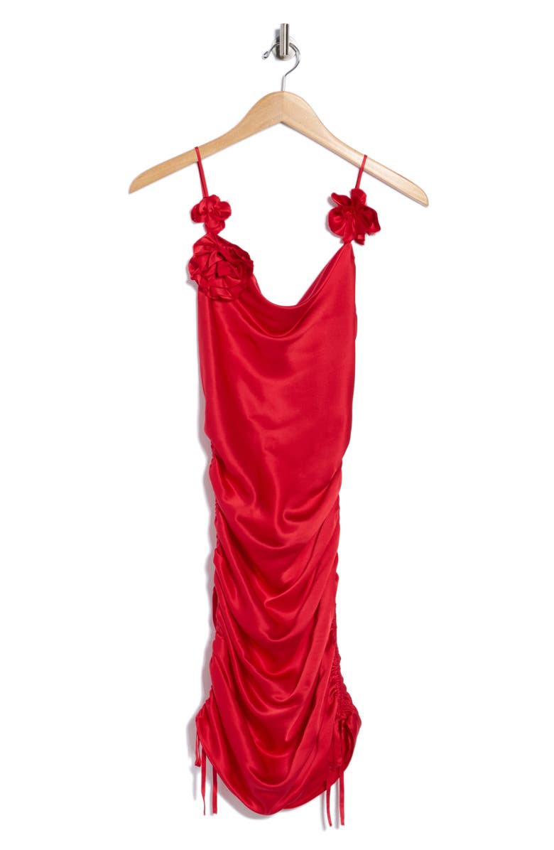 Cinq à Sept Logan Floral Ruched Silk Cocktail Dress, Alternate, color, Cardinal