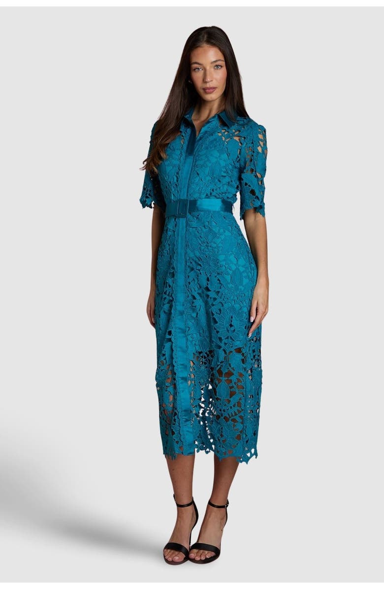 Coast Lace Short Sleeve Shirt Dress, Main, color, Teal