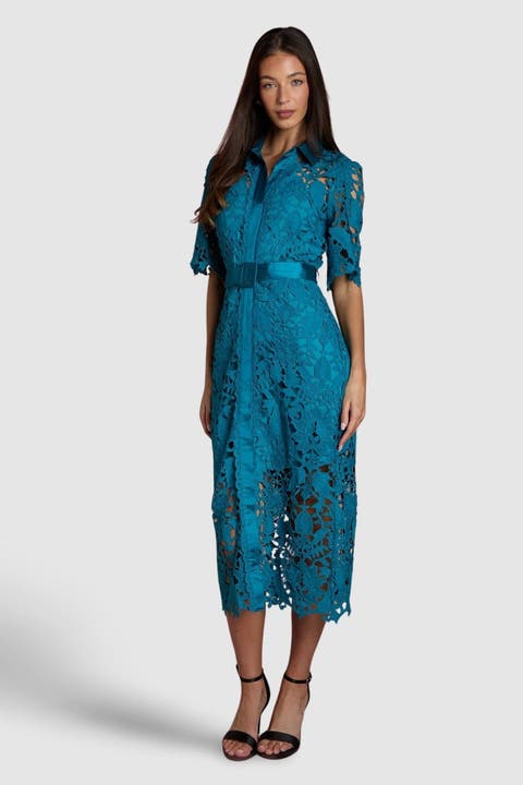 Lace Short Sleeve Shirt Dress