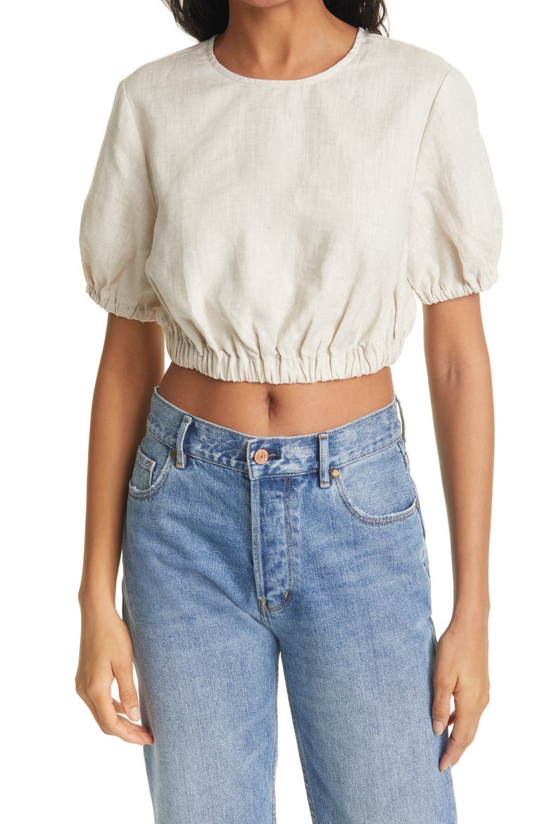 Athena Linen Crop Top, Main, color, NATURAL