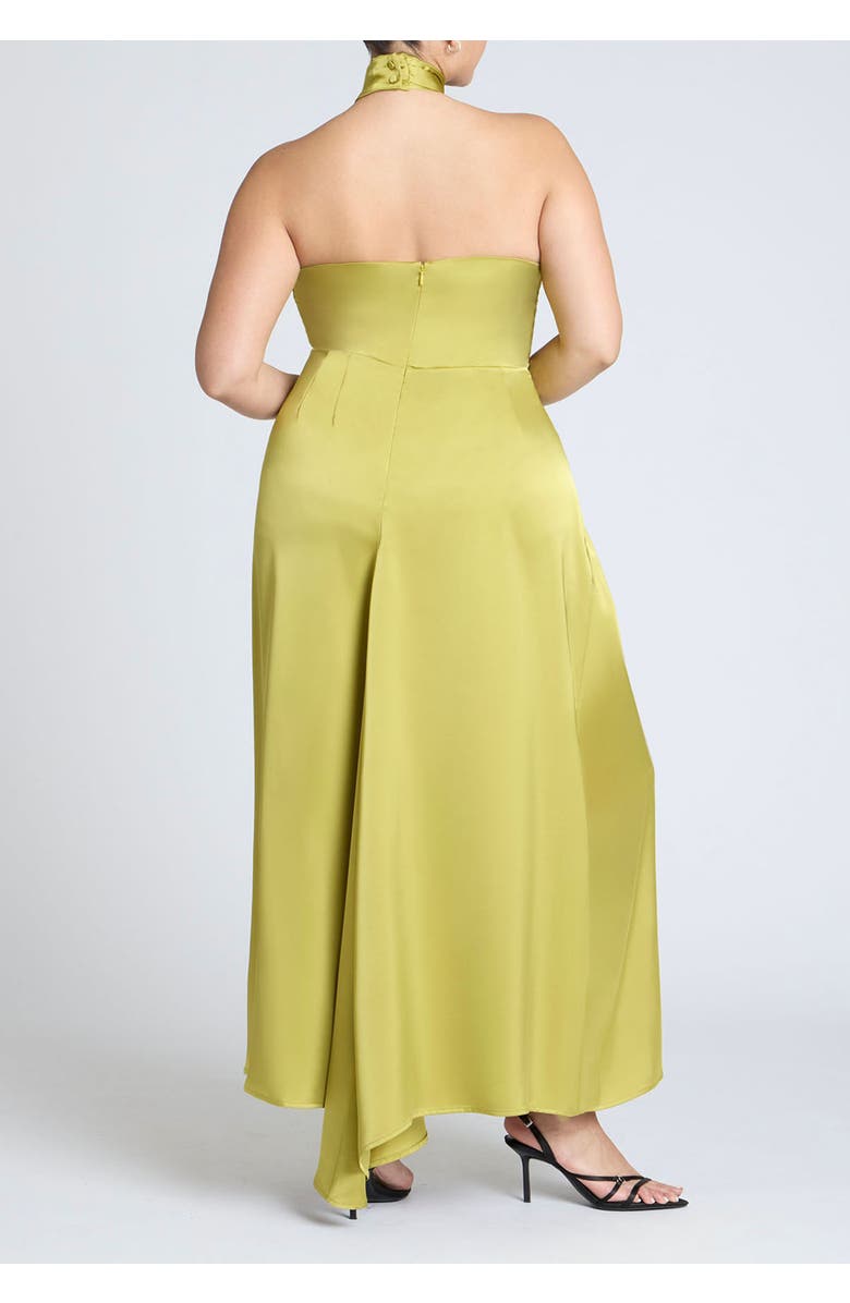 ELOQUII Halter Neck Satin Maxi Dress, Alternate, color, Warm Olive
