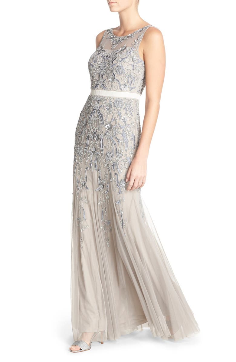 Adrianna Papell Embellished Mesh Gown, Alternate, color,