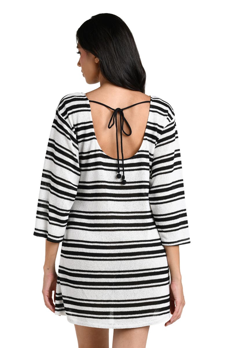 La Blanca Boardwalk Stripe Swim Cover-Up Tunic, Alternate, color, Black And Ivory