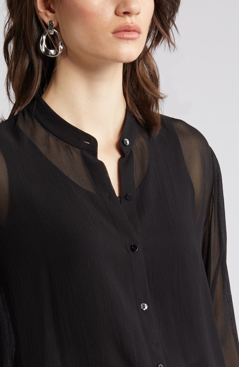 Eileen Fisher Sheer Mandarin Collar Silk Shirt, Alternate, color,