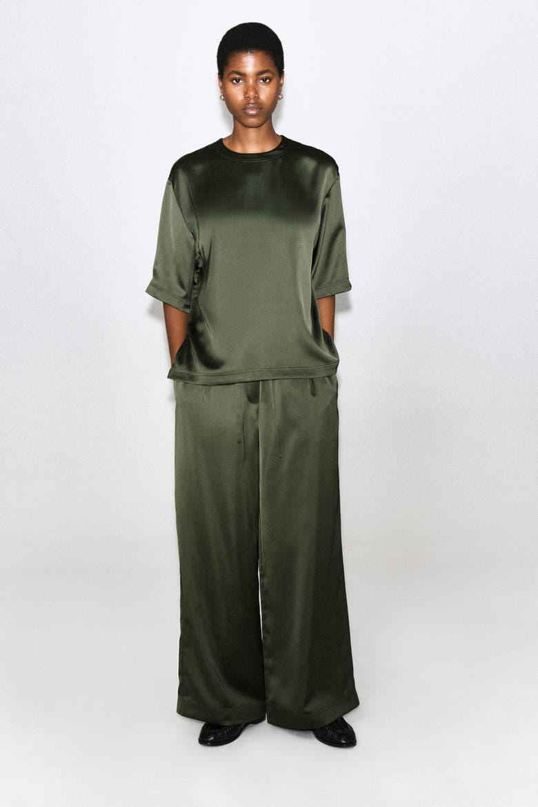 Satin T-Shirt, Alternate, color, KHAKI