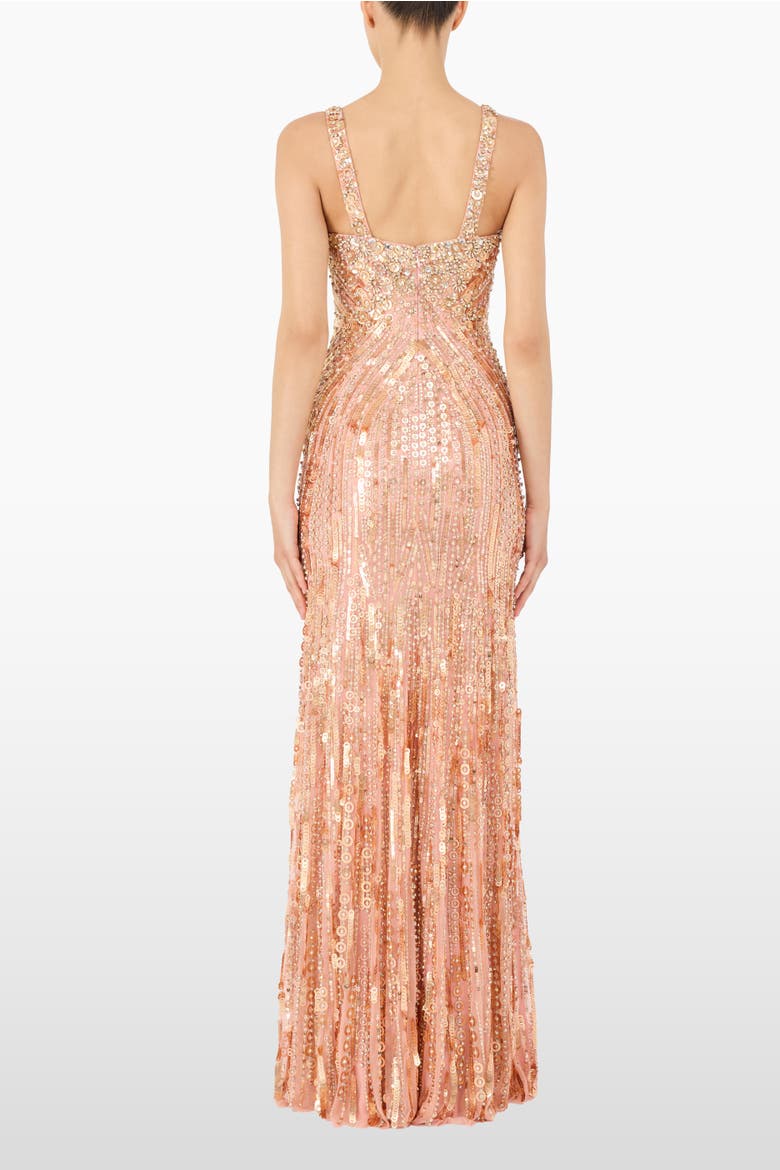 Da Vinci Sequin-Embellished Dress, Alternate, color, Peach Fizz