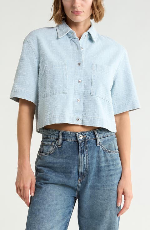 Lana Textured Cotton Button-Up Shirt