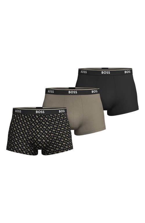 Hugo Boss Boss Assorted 3-pack Stretch Cotton Trunks In Black