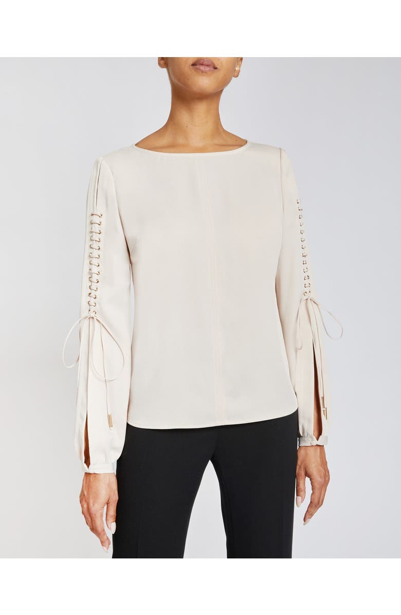 Santorelli LIVI Long Sleeve Top with Grommet Detail in Smooth Crepe, Main, color, Ecru