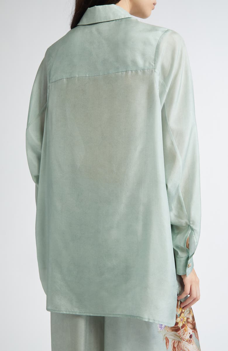Zimmermann Coco Placed Print Silk Button-Up Shirt, Alternate, color, Sage Multi Floral