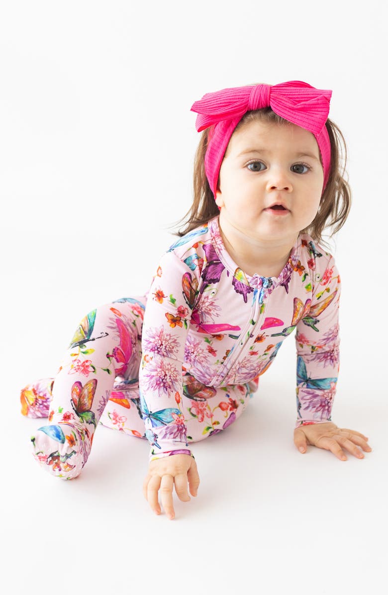 Posh Peanut Watercolor Butterfly Fitted Convertible Footie Pajamas, Alternate, color, Open Pink