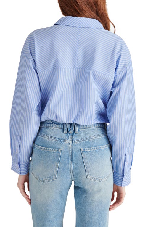 Shop Steve Madden Alma Pinstripe Long Sleeve Bodysuit In Vintage Blue