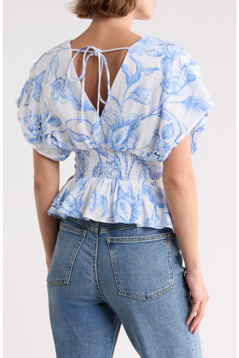 Floral Short Sleeve Pleated Peplum Top, Alternate, color, LUCENT WHITE