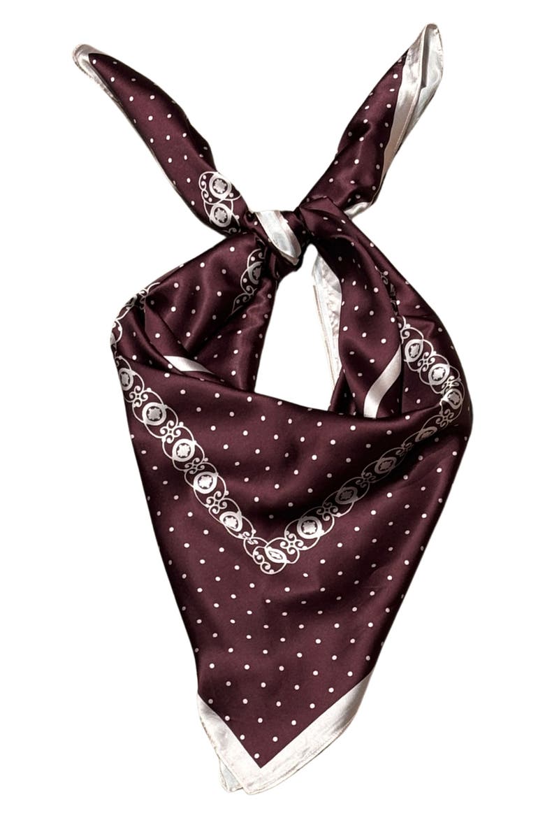 Geometric Print Satin Scarf, Alternate, color, BROWN
