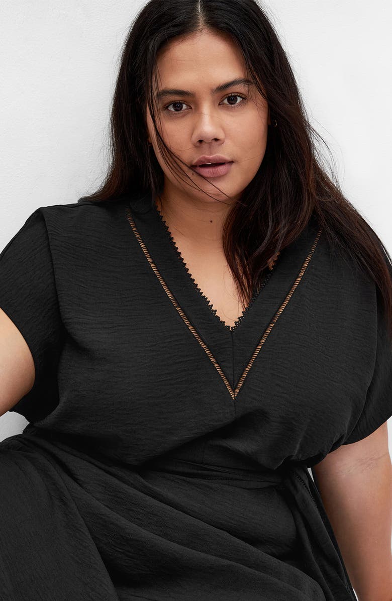 City Chic Maya Tie Belt Midi Dress, Alternate, color, Black