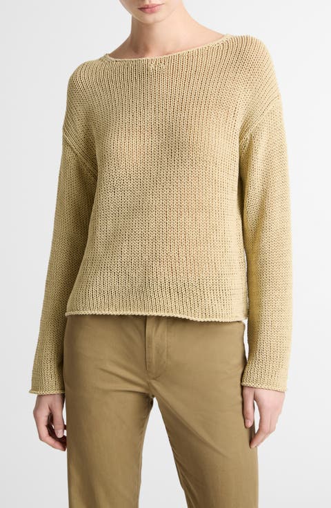 Open Knit Boat Neck Sweater