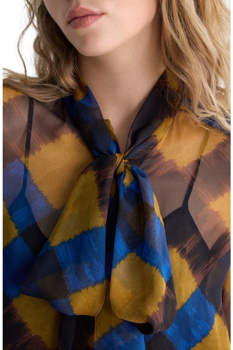 Garcele Silk Tie Neck Top, Alternate, color, BUFFALO PLAID MID CARAWAY