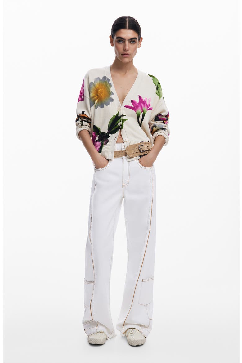 Floral Print Cardigan, Alternate, color, LIGHT BEIGE