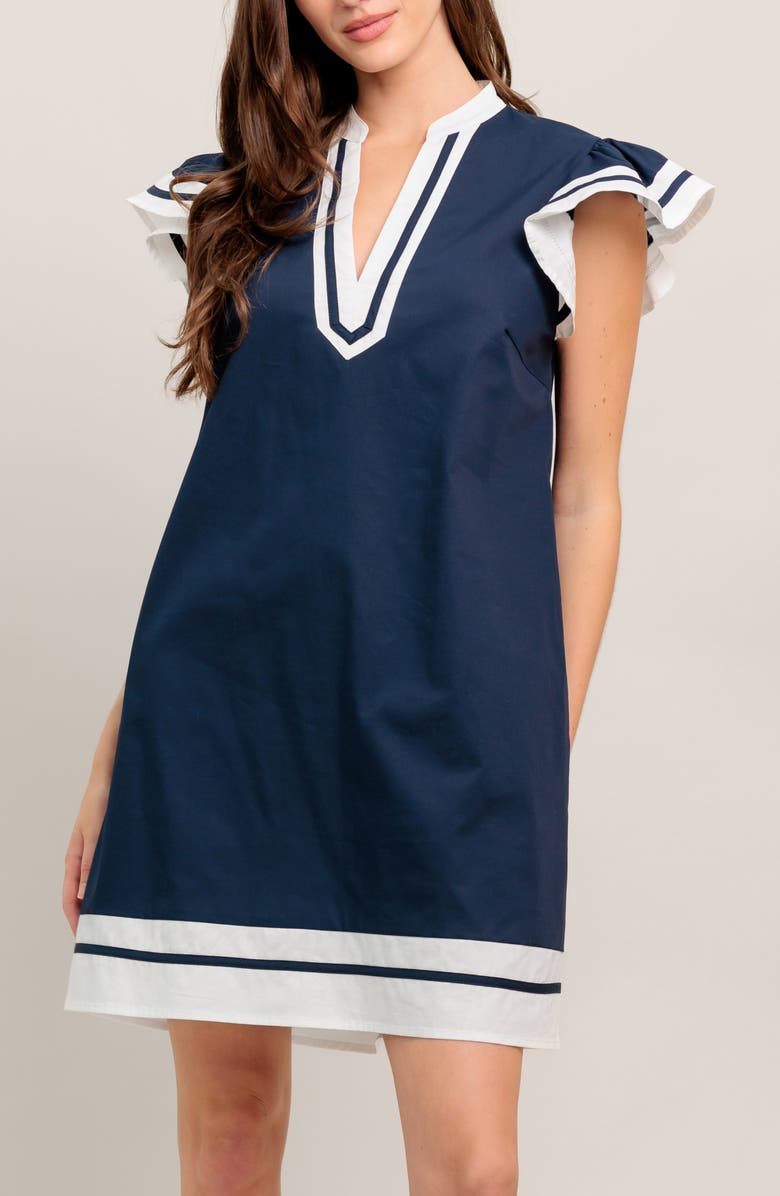 FLYING TOMATO Flutter Sleeve Cotton Minidress, Alternate, color, Navy