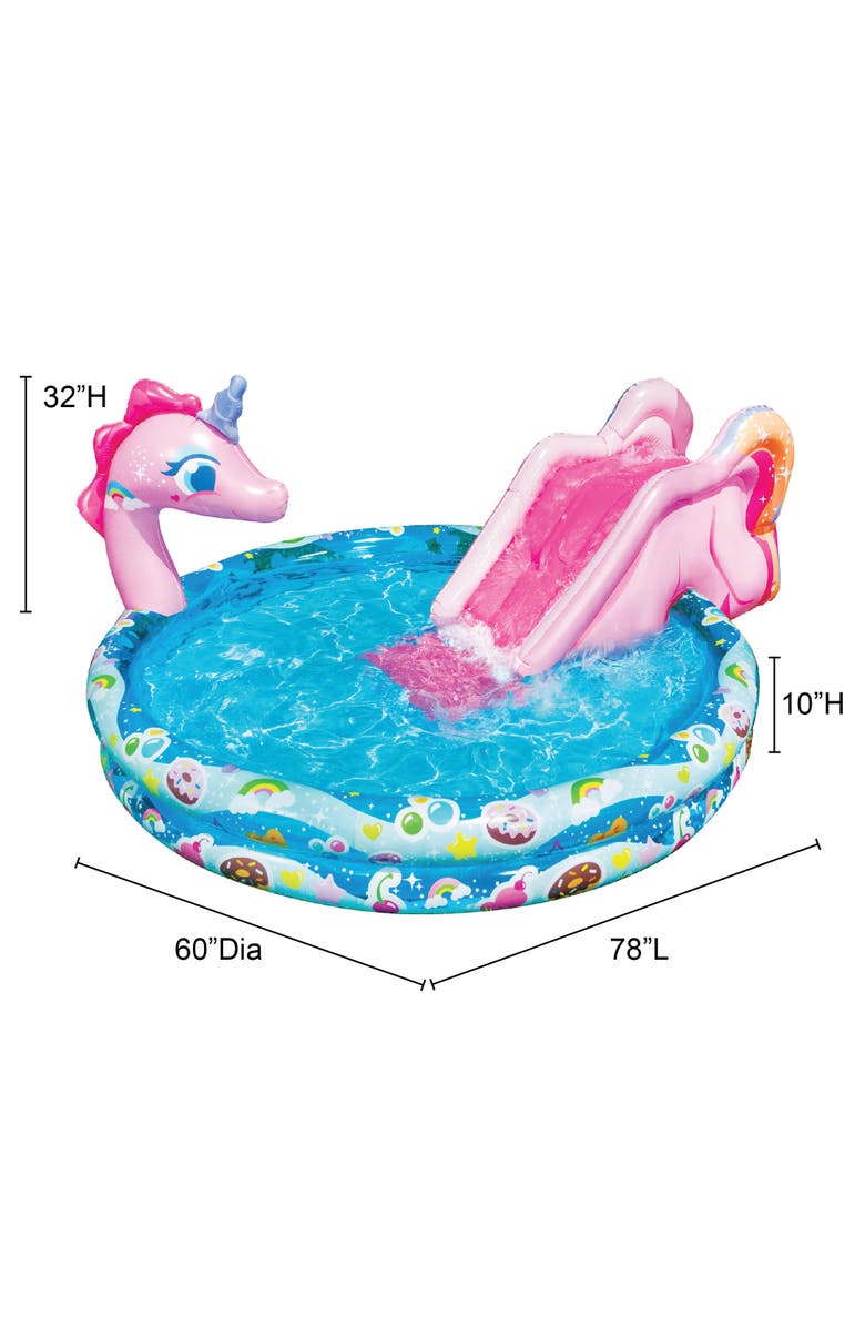 Banzai Spray 'N Splash 78 x 60 x 32" Unicorn Inflatable Pool, Alternate, color, Multicolored