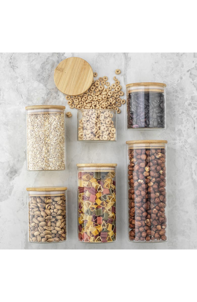 JoyJolt Set of 6 Multisize Glass Jars with Airtight Bamboo Lids, Alternate, color, Clear