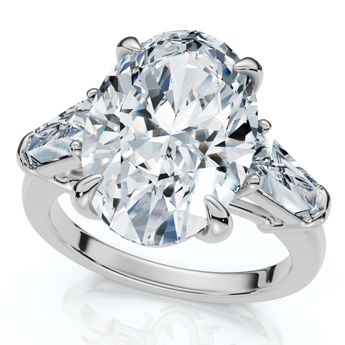 Bliss Diamond Certified 4 1/3ct Oval & Baguette Diamond Engagement Ring 14k Gold/pt Lab Grown In Silver
