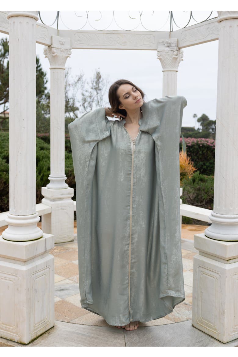 Metallic Silk Kaftan Gown, Alternate, color, Green