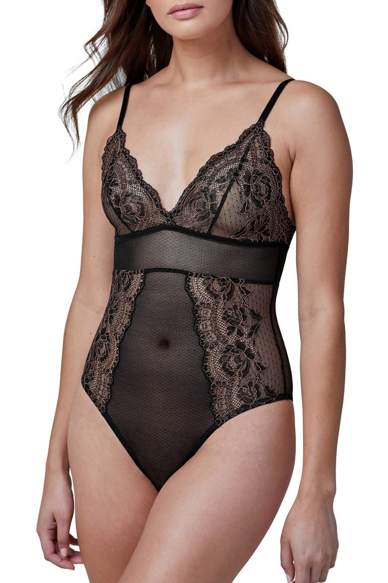 Unveil Lace Teddy, Main, color, BLACK/ GLEAM