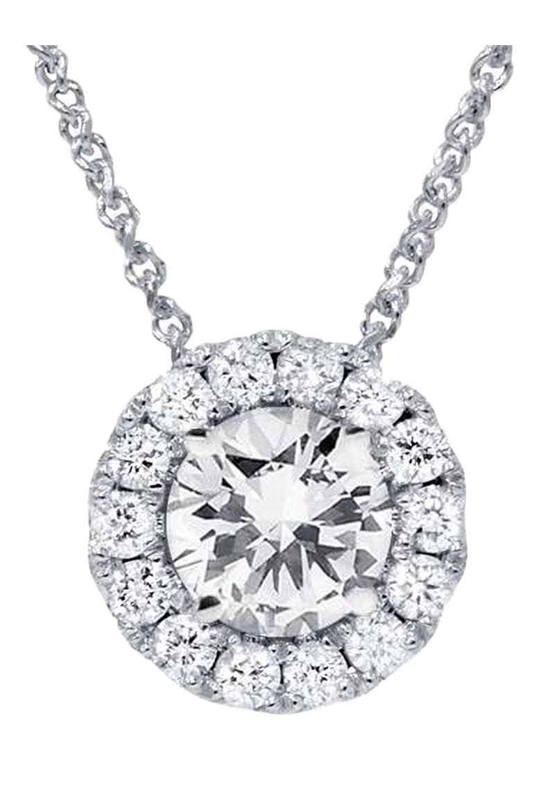 Certified 3Ct Halo Diamond Solitaire Pendant 14k Gold Lab Grown Necklace, Main, color, 14k White Gold