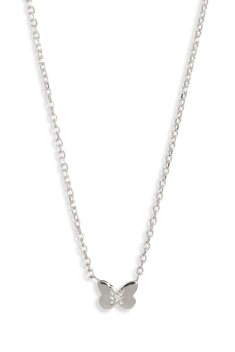 Mini Butterfly Pendant Necklace, Main, color, SILVER