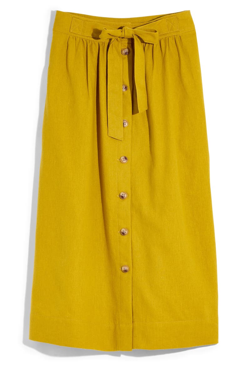 Tie Palisade Button Front Midi Skirt, Alternate, color, GOLDEN MEADOW