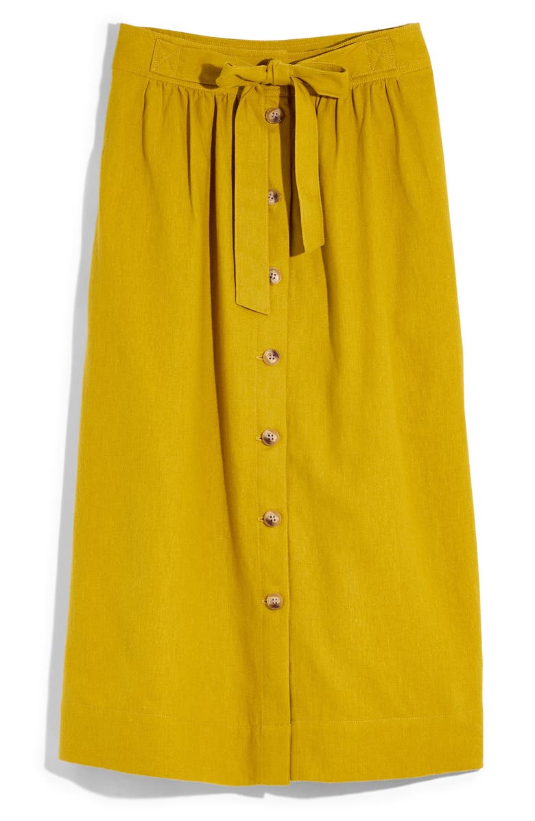 Madewell Tie Palisade Button Front Midi Skirt, Alternate, color,
