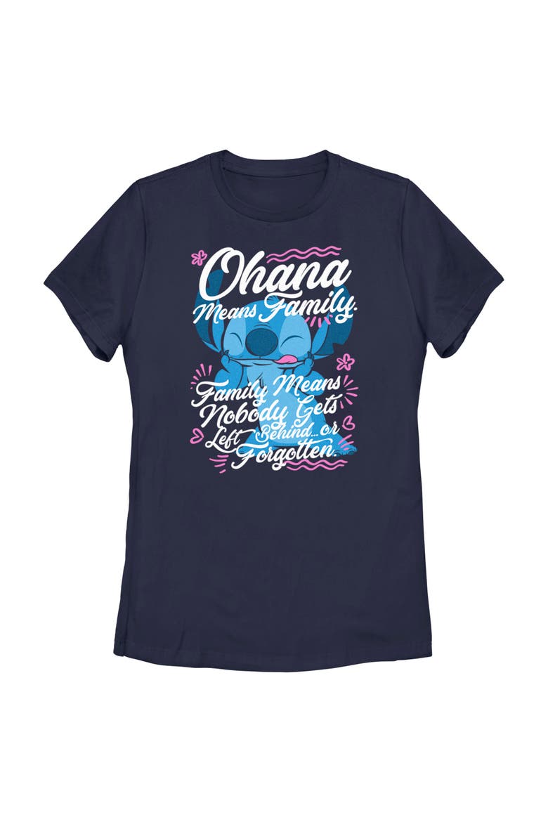 Women's Ohana Means Family Short Sleeve Graphic T-Shirt, Main, color, Navy Blue